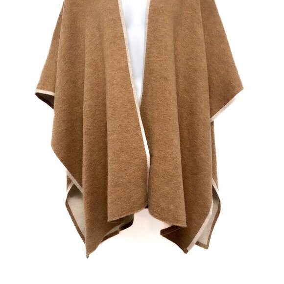 Kerisma Karyn II Wrap Reversible Shawl Sweater Poncho Two Tone Tan Ecru Tobacco - Picture 6 of 12